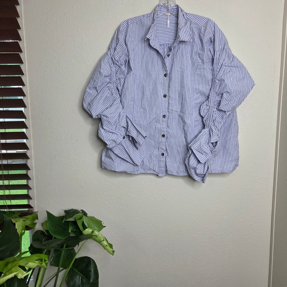 Free People Navy Striped Button Down Shirt